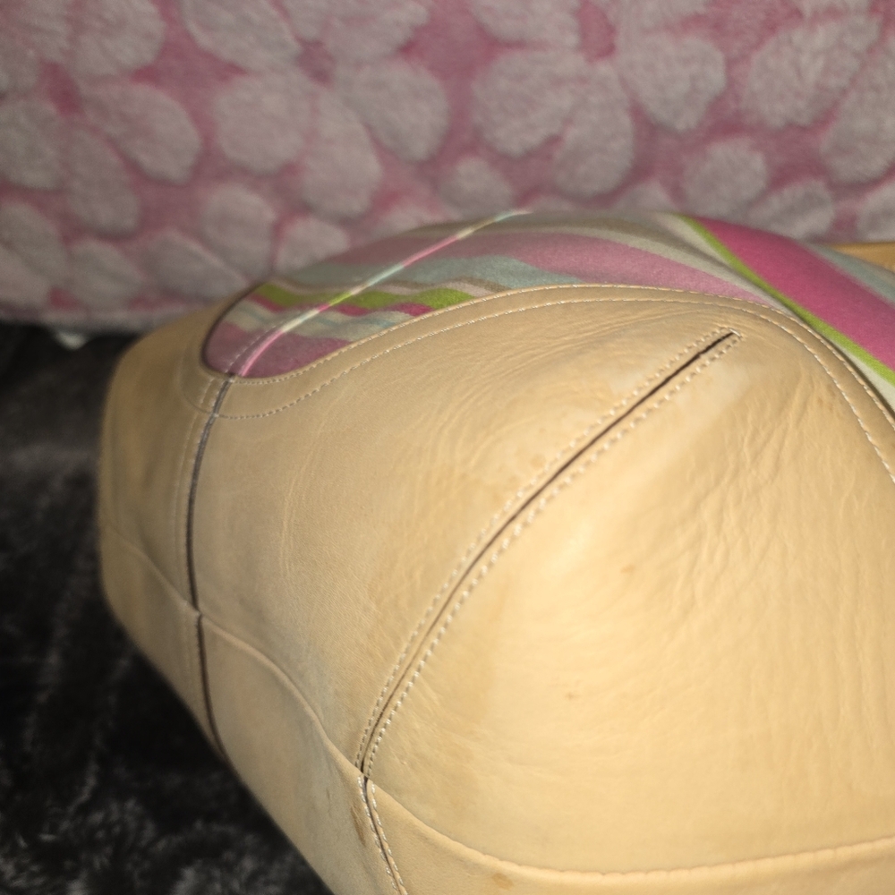 Euc Vintage Coach Hampton striped tote bag in a multicolor pastel canvas Leather - Picture 5 of 6